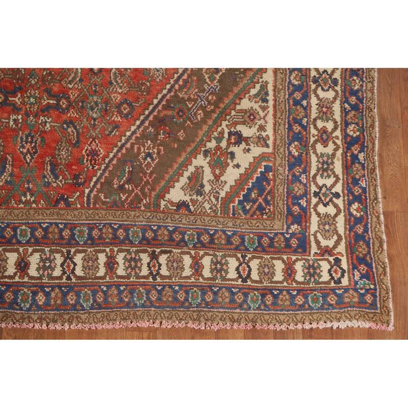Geometric Hamedan Persian Vintage Area Rug Hand-Knotted Wool Carpet - 6'11"x 10'0"