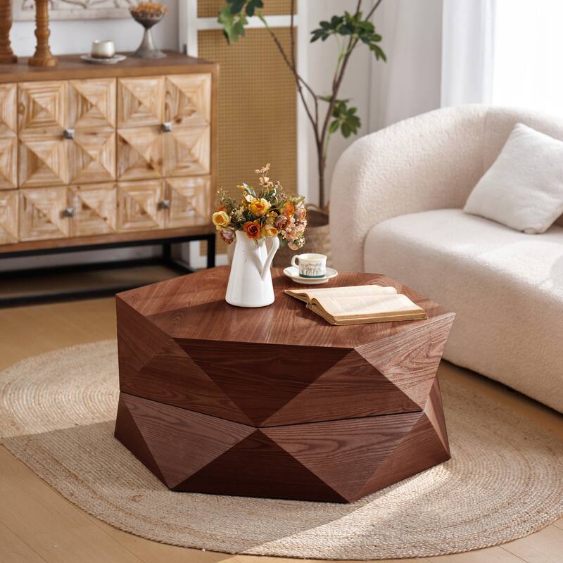 GDFStudio Corvyn Polygon Flip-Top Coffee Table with Hidden Storage and Solid Wood Veneer