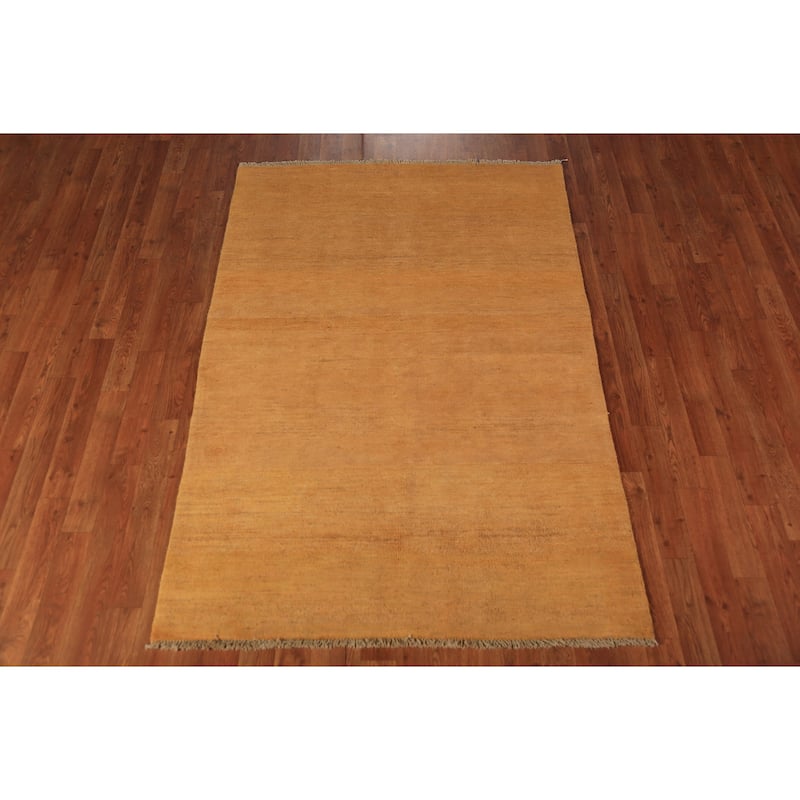 Gold Gabbeh Modern Rug Hand-Knotted Tribal Wool Carpet - 3'11" x 5'10"