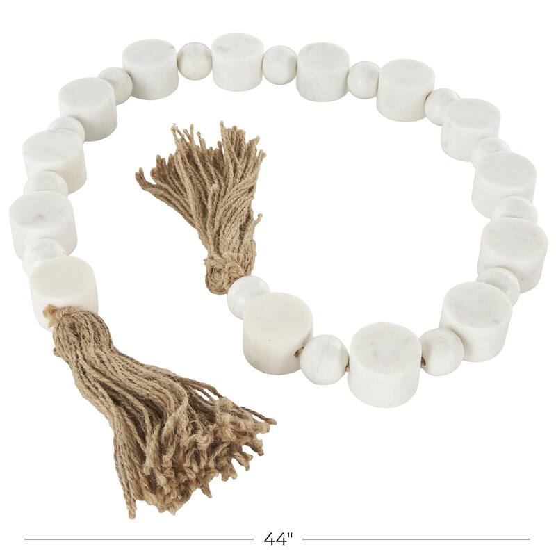 White Marble Handmade Hexagon Beaded Garland with Tassel with Knotted Brown Jute - 2"W x 42"L x 1"H