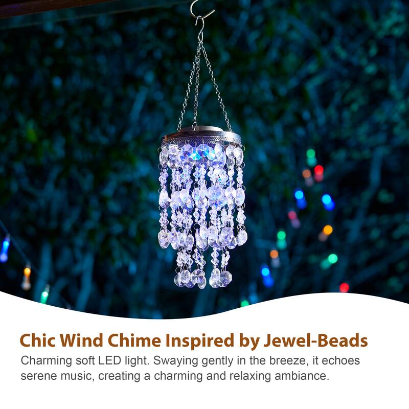 Glitzhome 19"H Solar Lighted Patriotic Wind Chime Hanging Decor