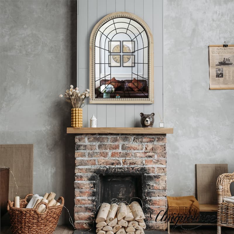 Arched Large 39.37 x 27.56 in Rustic Window Metal Mirror, Windowpane Shaped Decoration Farmhouse Big Wall Mounted Mirrors Decor