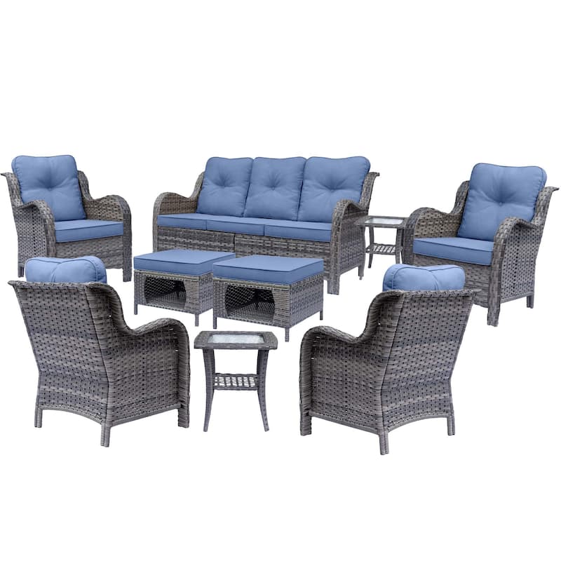 Gray Rattan Wicker Outdoor Patio Furniture Seating Sets With Cushions