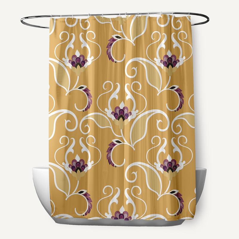 West Indies, Floral Print Shower Curtain - Gold