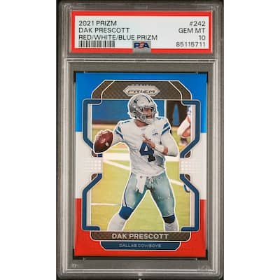 Dak Prescott 2021 Panini Prizm Red White Blue Football Card #242 Graded PSA 10 - 8'6" x 11'6"