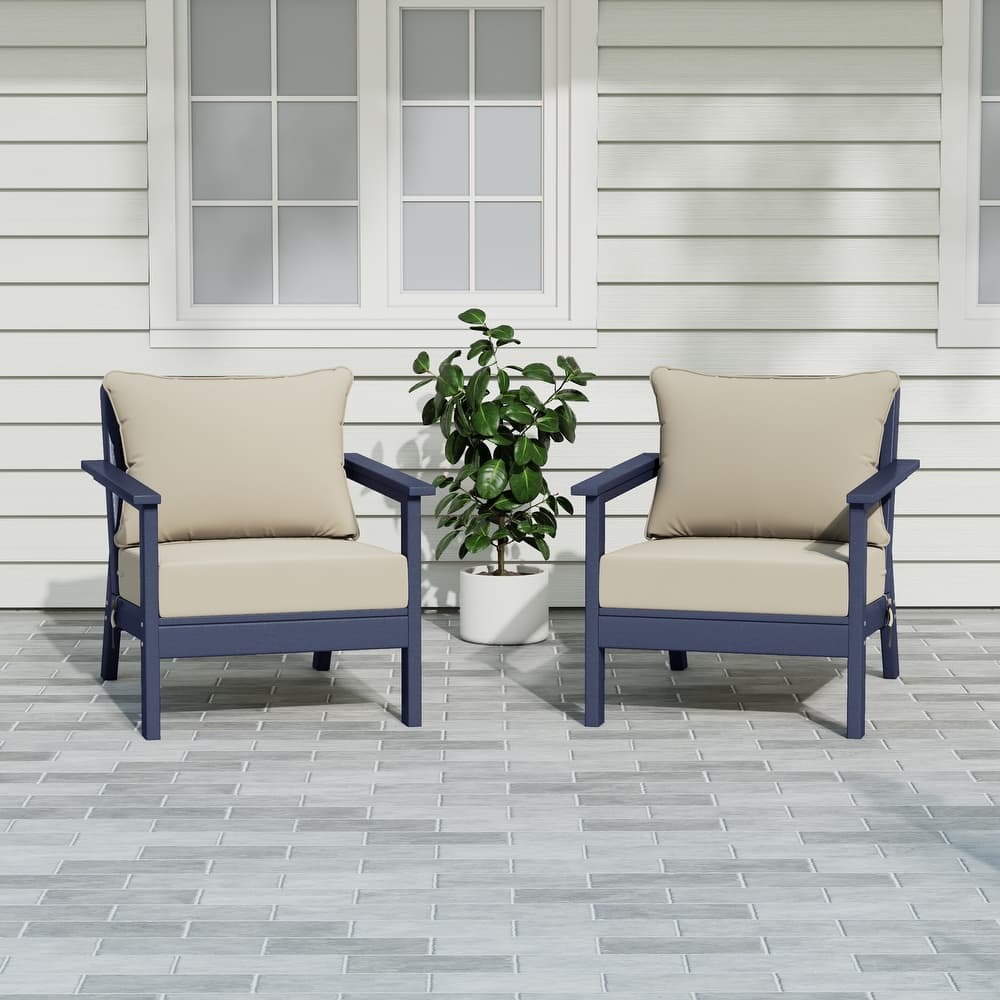 Birchwood All Weather HDPE Outdoor Patio Navy Blue Deep Seating Conversation Set With Cushions (2-Piece)