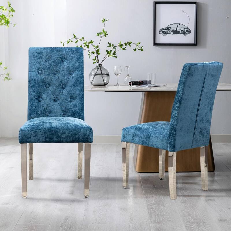 Luxury Chenille Dining Chairs - Ergonomic Design, Set of 2 - Light Blue - Set of 2