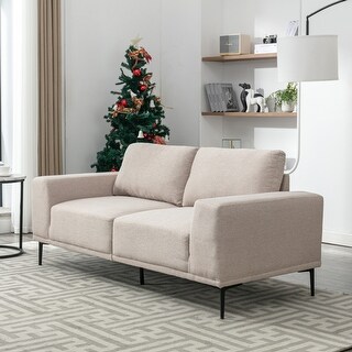 Square Arm Loveseat Sofa Linen Accent Loveseat Couch with Thick Back ...