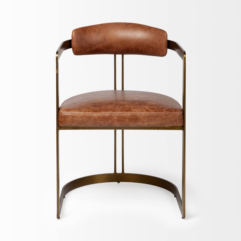 Hollyfield I Brown Leather Seat Gold Iron Frame Dining Chair - 20.5L x 22.5W x 29.5H