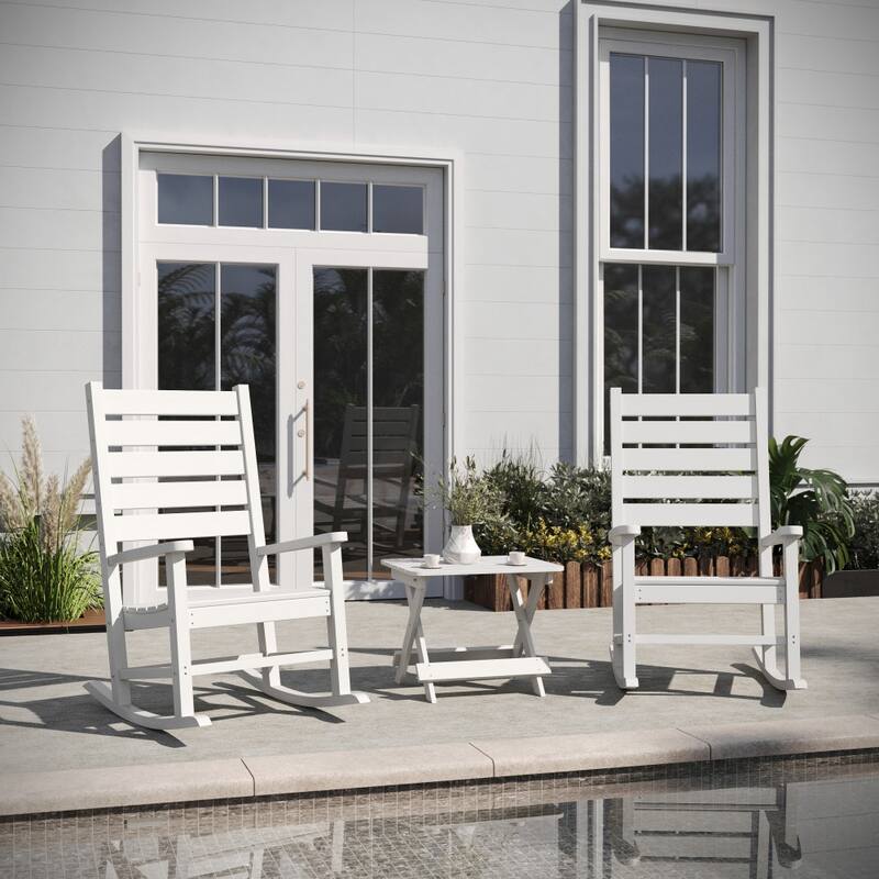 3pc Commercial Indoor/Outdoor Set with 2 Rocking Chairs and End Table