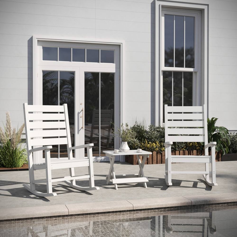 3pc Commercial Indoor/Outdoor Set with 2 Rocking Chairs and End Table