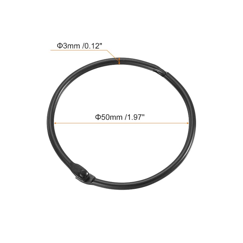 Shower Curtain Rings, 12pcs - Loose Leaf Binder Rings - Black - 2 Inch