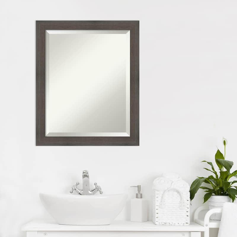 Beveled Wood Bathroom Wall Mirror - Hardwood Chocolate Narrow Frame - Hardwood Chocolate Narrow