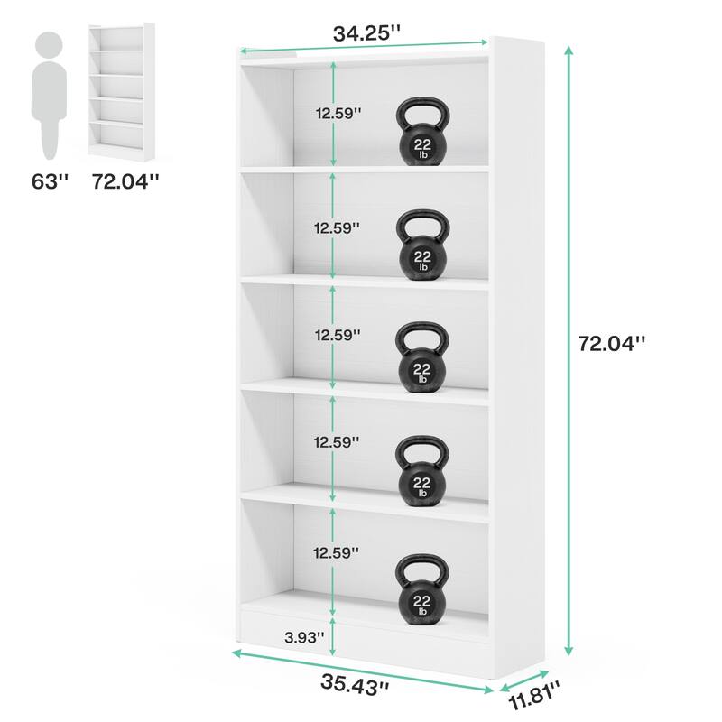 Modern 6 Tier Tall Bookcase with Storage Shelves