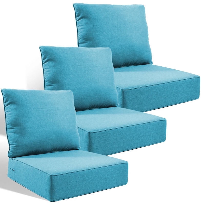 Pocassy 24x24x6 Inch Thick Cushions Pillows Set Indoor Outdoor Deep Seat Water & Fade Resistant - Light Blue Cushion - 3 Set Seat & Back Cushion