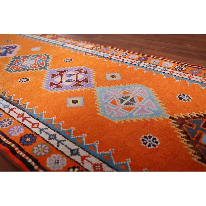 Orange Anatolian Turkish Vintage Runner Rug Handmade Silk Carpet - 2'10"x 13'0"
