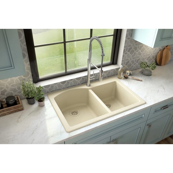 Top Mount 33-inch Large/Small Bowl Quartz Kitchen Sink - 33 ...