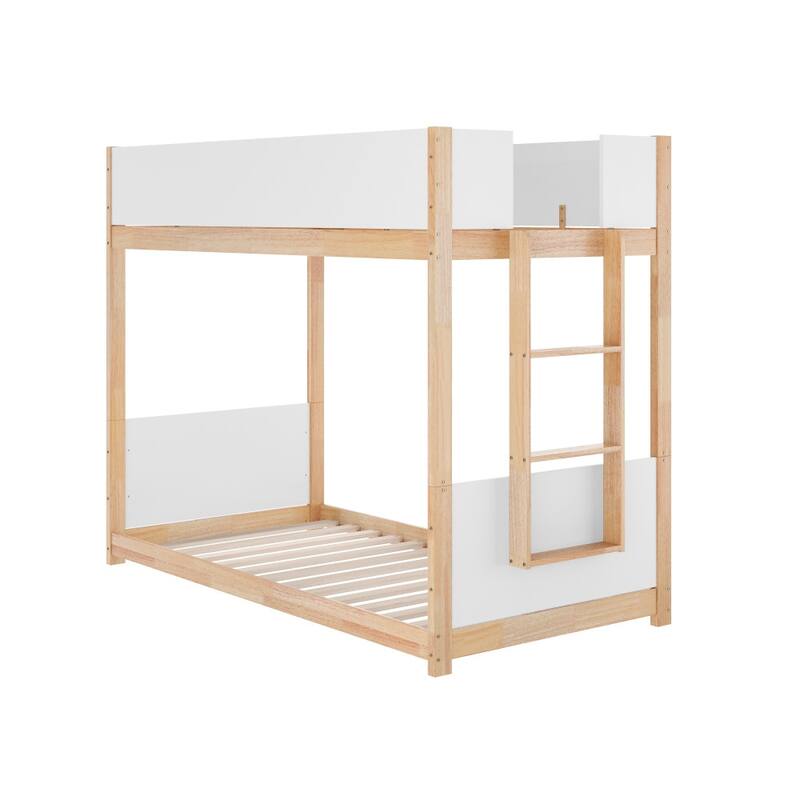 Convertible Solid Wood Bunk Bed Frame for Kids with Ladder, No Box Spring Needed