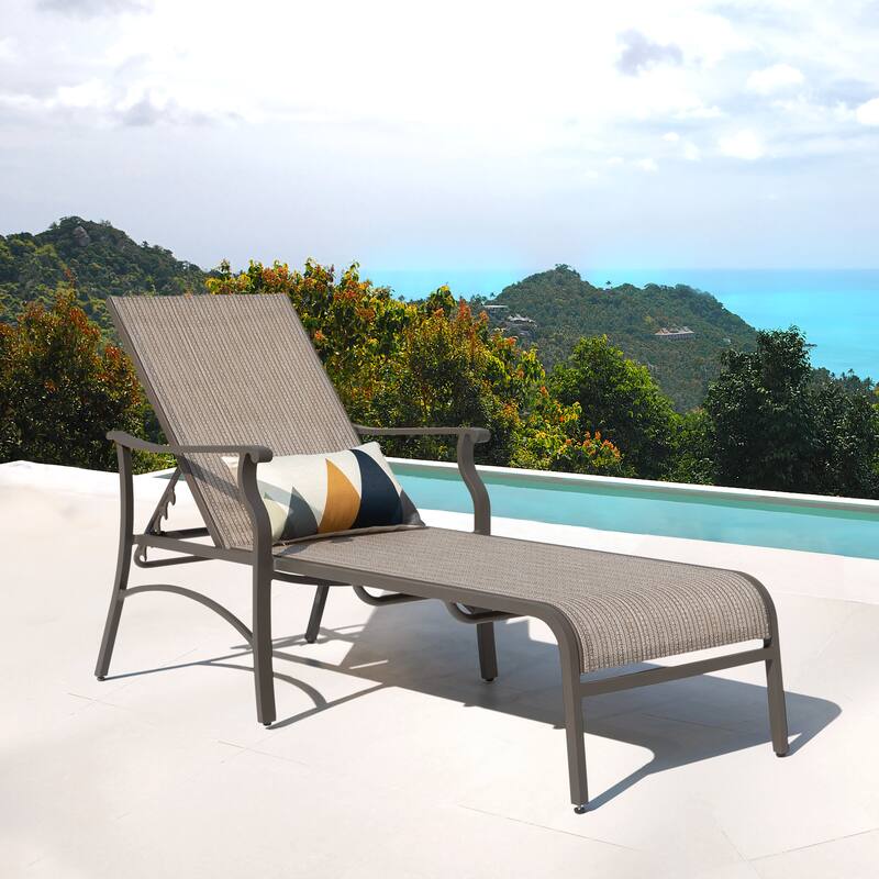 Patio Time 2 Pieces Lounge Chair with 6-Position Adjustable Backrest, Brown