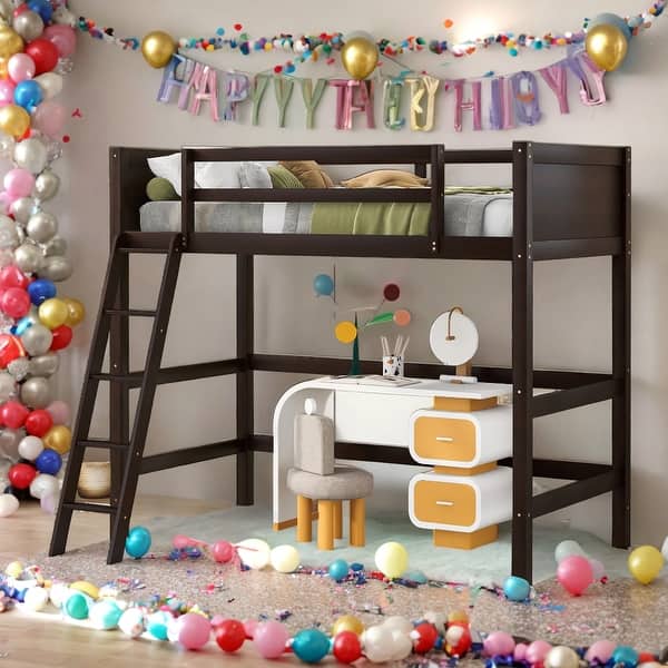 slide 2 of 15, Solid Wood Twin Size Loft Bed with Ladder & Safety Guaranteed, Espresso