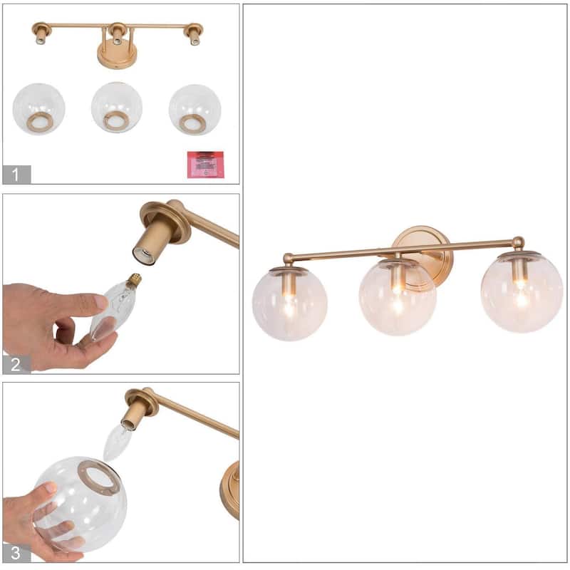 Holla Modern Farmhouse Matte Bronze Gold 3-Light Dome Glass Bathroom Vanity Lights Dimmable