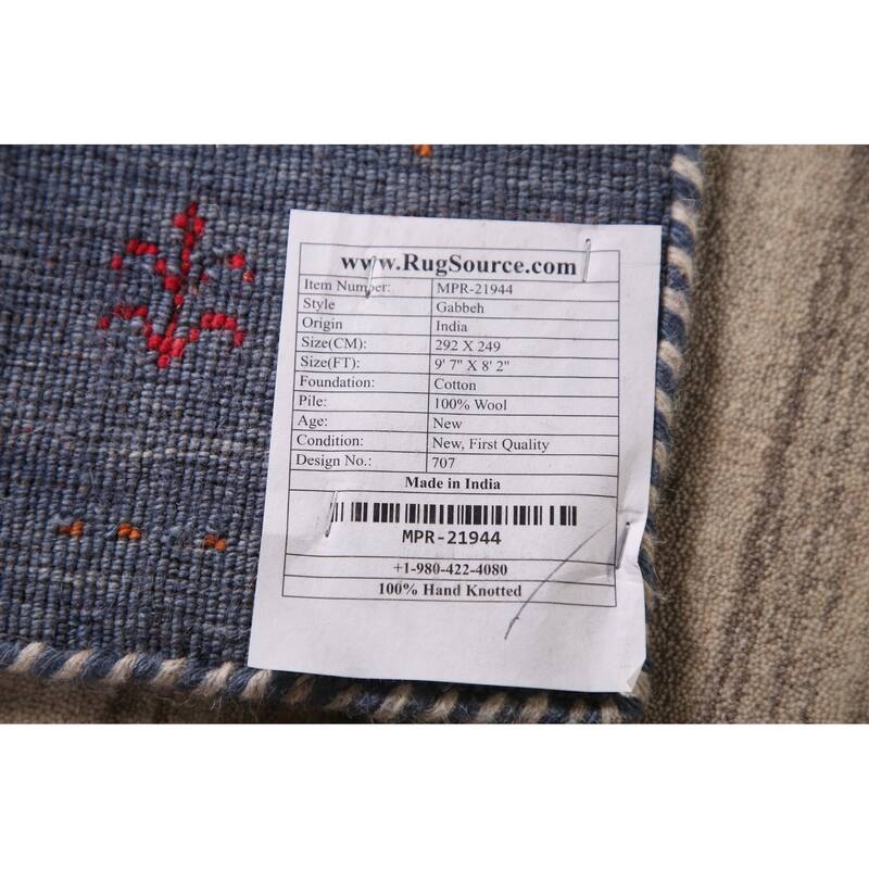 Striped Gabbeh Indian Area Rug Hand-Knotted Wool Carpet - 8'2" x 9'7"