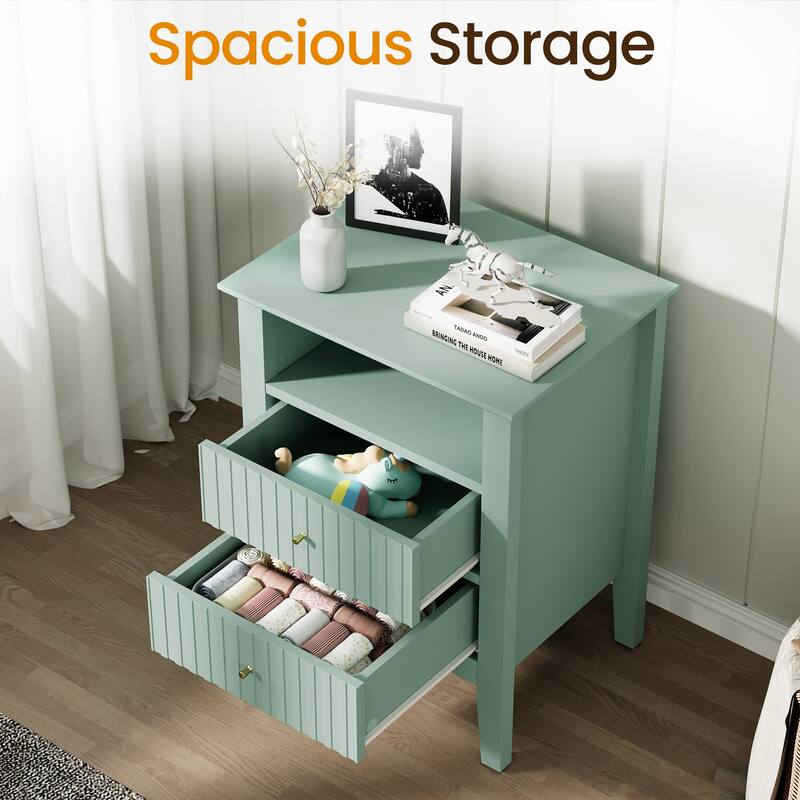 Modern Fluted Nightstand with 2 Drawers