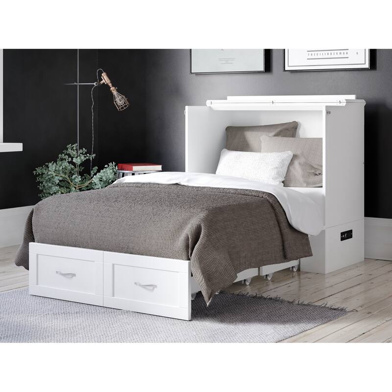 Hamilton Murphy Bed Chest with Storage Drawer and Built-In Charger - White - Twin XL