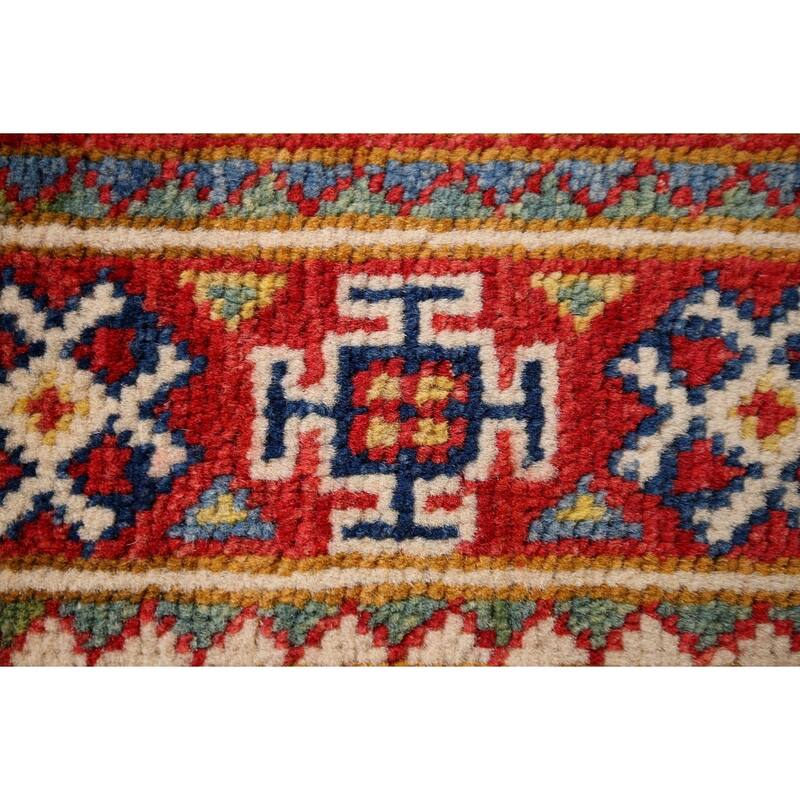 Ivory Kazak Oriental Accent Rug Hand-Knotted Wool Carpet - 1'10" x 2'10"