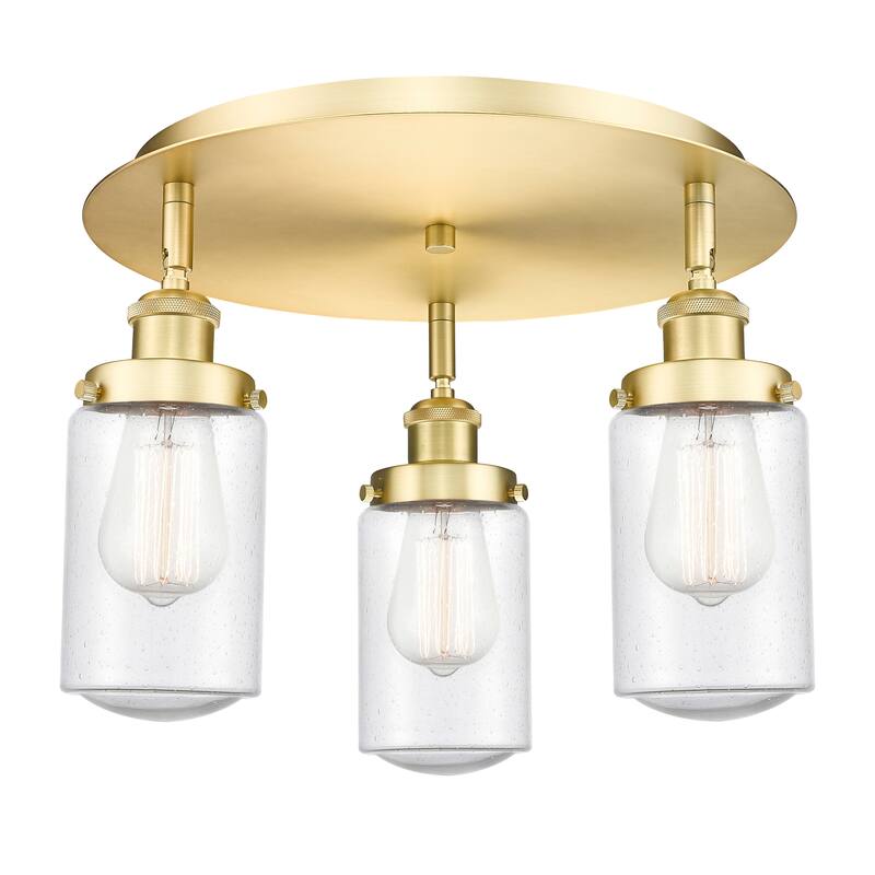 Innovations Lighting Dover - 3 Light 16" Flush Mount - Satin Gold/Seedy