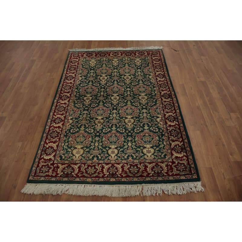 Hand Knotted Oriental 100% Wool Carpet Traditional Floral Green Agra Area Rug - 6' 2'' X 4' 1''
