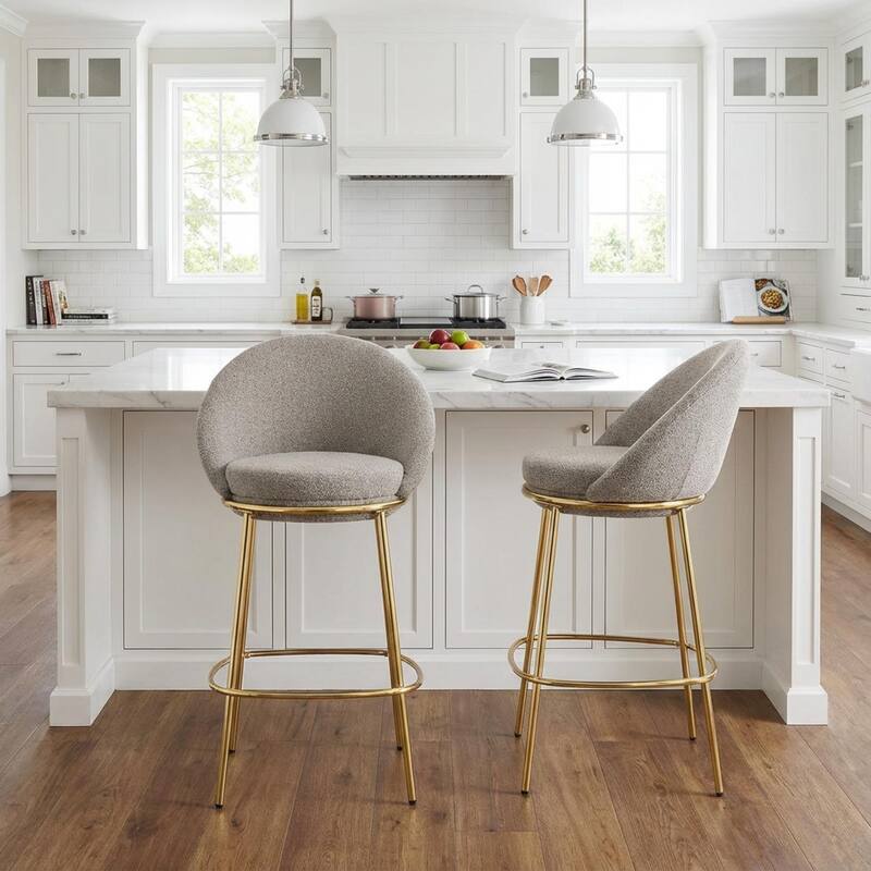 Roomfitters Celano Indoor Metal Upholstered Barstools with Gold Plated Frame, Half Moon Back, Set of 2 - Set of 2