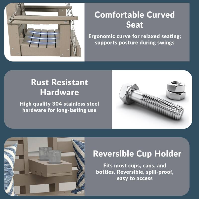 Nashville Poly 54 Inch Porch Swing with Folding Cup Holder