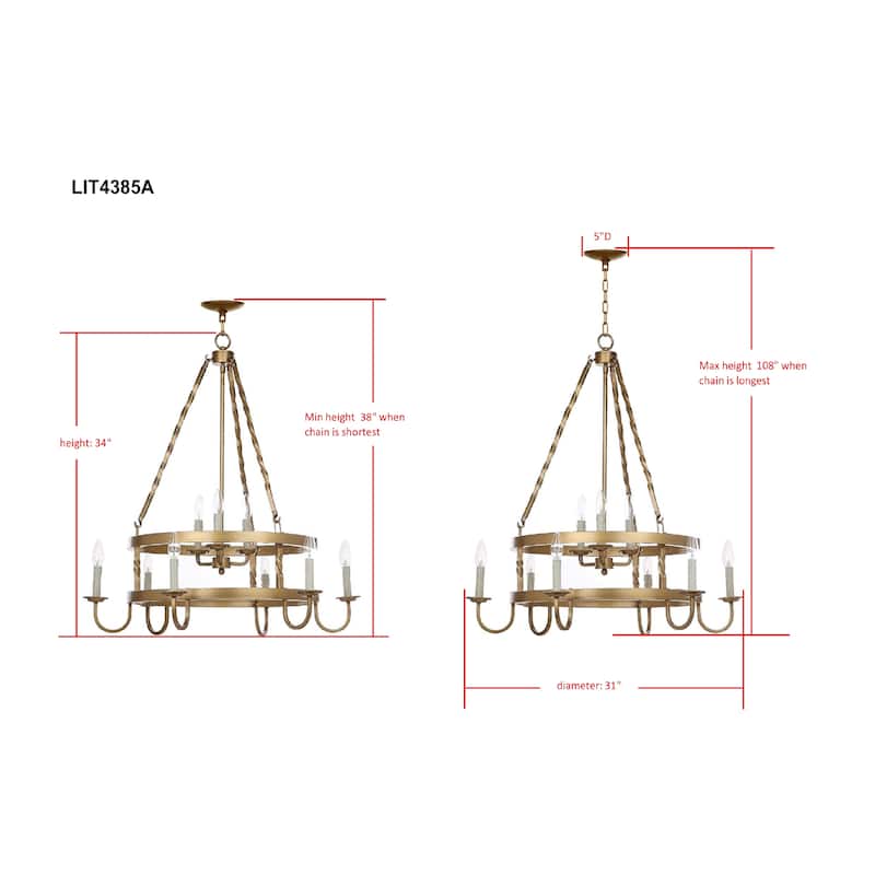 SAFAVIEH Lighting Lakesha Adjustable 9-Light Gold Chandelier - 31" W x 31" D x 38 -108" H