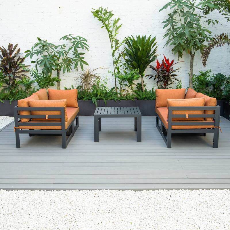 LeisureMod Chelsea 5-Piece Outdoor Patio Sectional and Coffee Table Set with Cushions