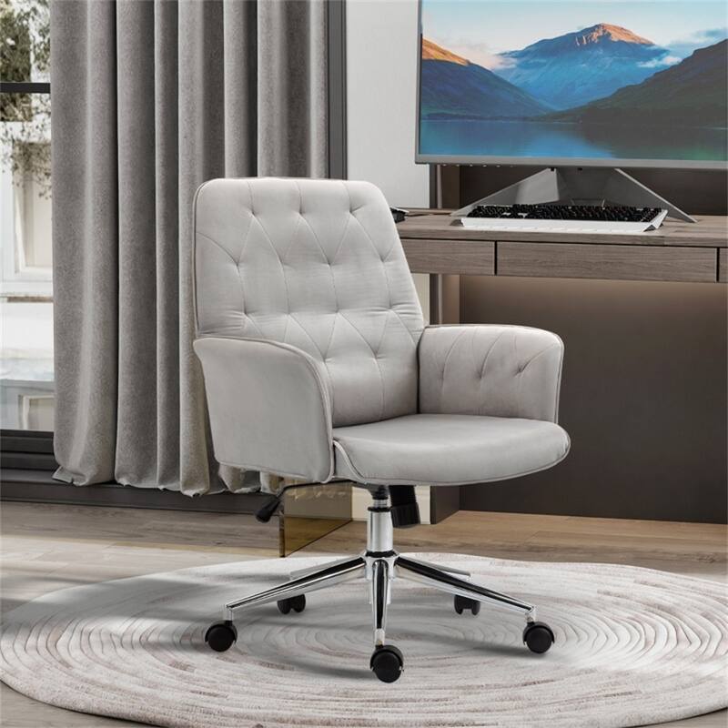 Velvet Office Chair with Adjustable Height Swivel Wheels - 26" W x 27.25" D x 35.25"-38.25" H