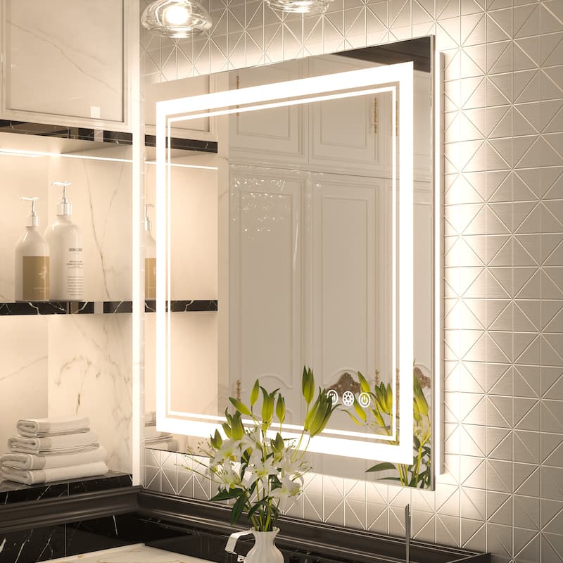 Keonjinn LED Front Light and Backlit Bathroom Vanity Wall Mirror, 3 Color Temperatures, Anti-fog