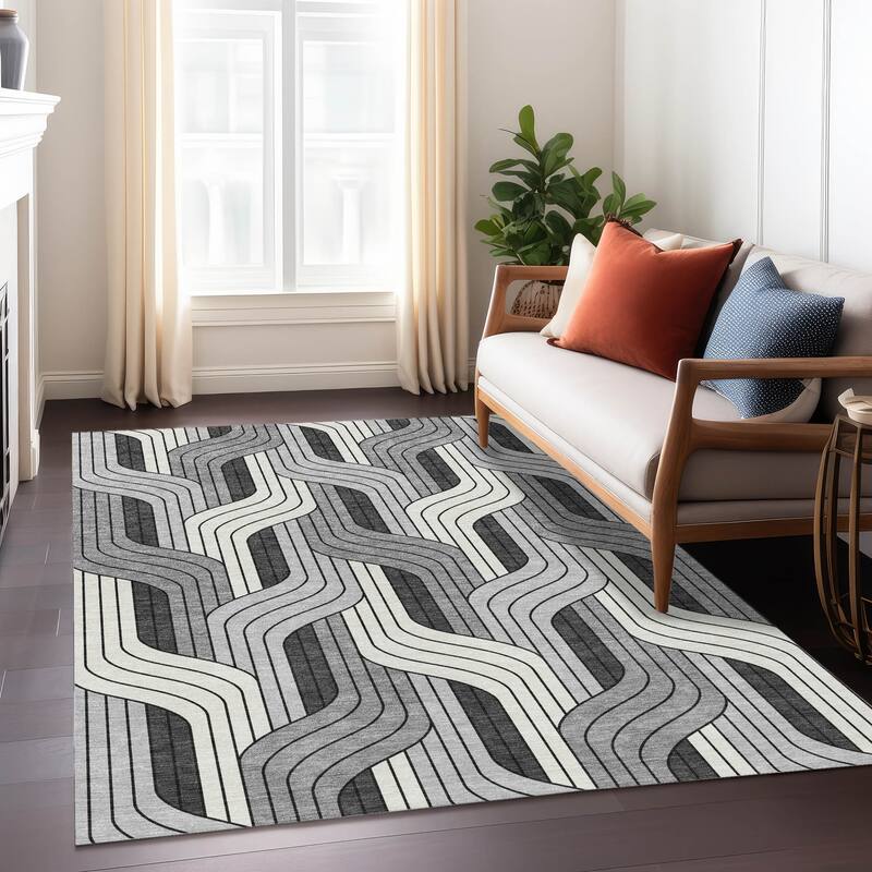 Machine Washable Indoor/ Outdoor Modern Pathway Chantille Rug
