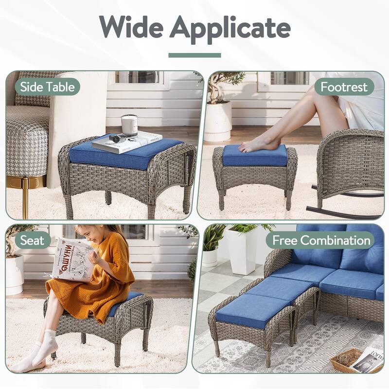 7 Pieces Swivel Chairs Sofa Table Ottomans Grey-Blue - Grey