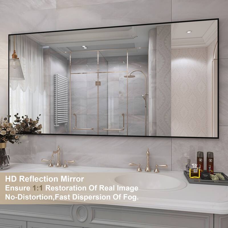 Aluminum Alloy Framed Wall Mounted Bathroom Vanity Accent Mirror in - 60" * 28" - Black
