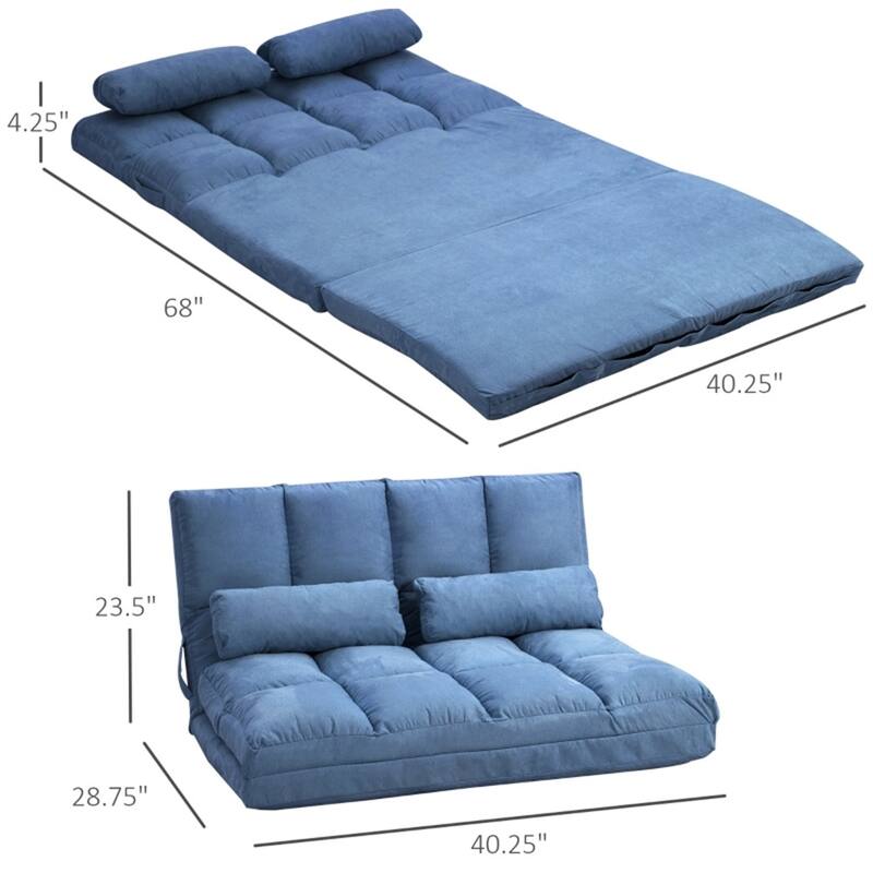 Convertible Suede Sofa Bed 2-in-1 with Adjustable Headrest and Backrest Foldable and Portable - 40.25" W x 28.75" D x 20.75" H