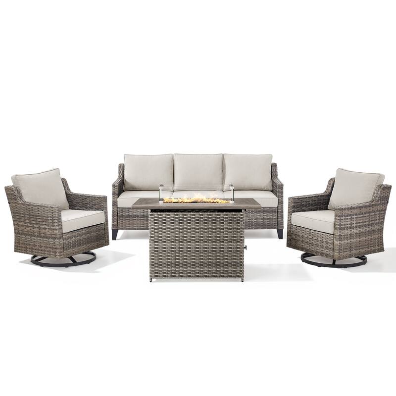 Pocassy 4 Pieces Outdoor Sofa Siwvel Chair w/ Fire Pit Table