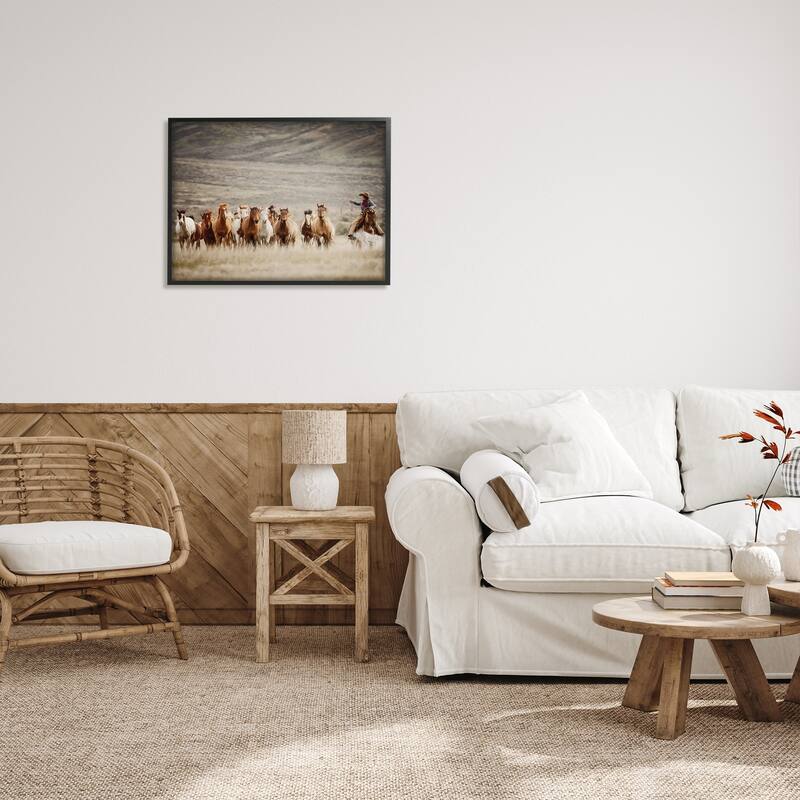 Stupell Cowboy Herding Horses Framed Giclee Art Design by PBurchettePhoto