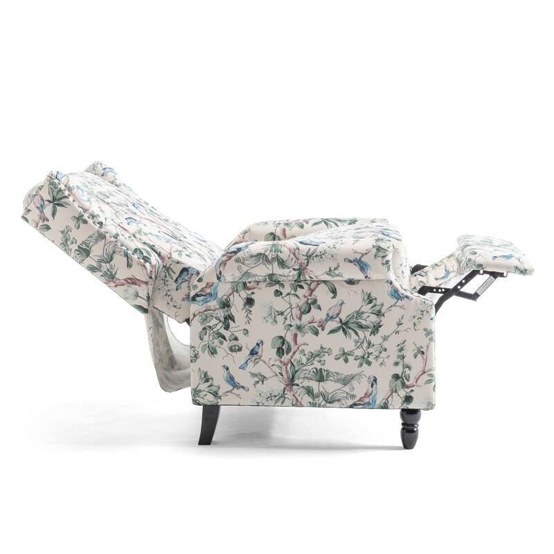 Floral Linen Manual Recliner Chair with Footrest set of 2