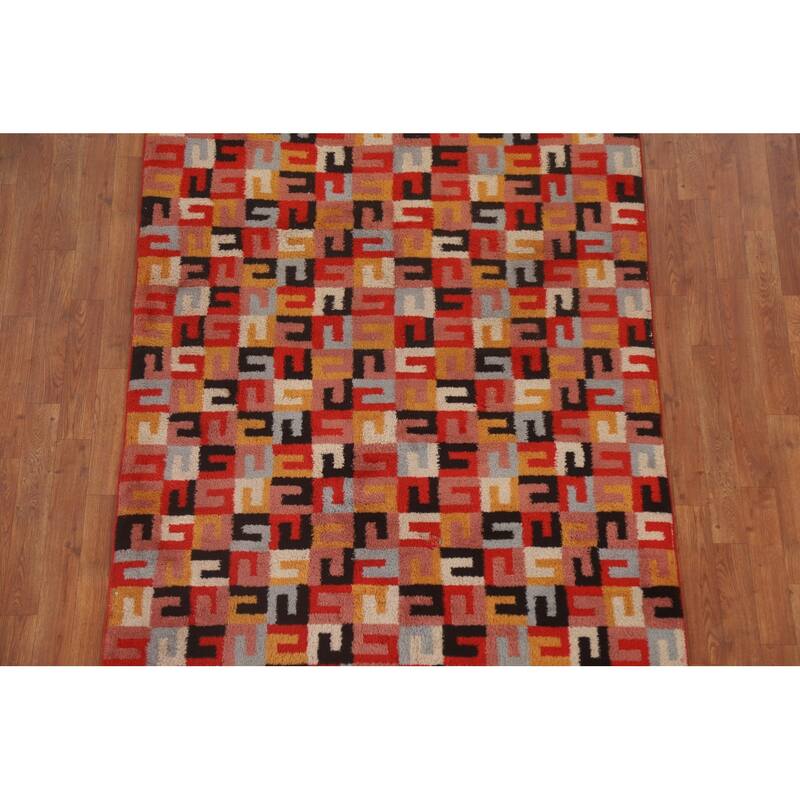 Hand Knotted Oriental 100% Wool Carpet Modern All-Over Red Gabbeh Area Rug - 7' 10'' X 4' 6''