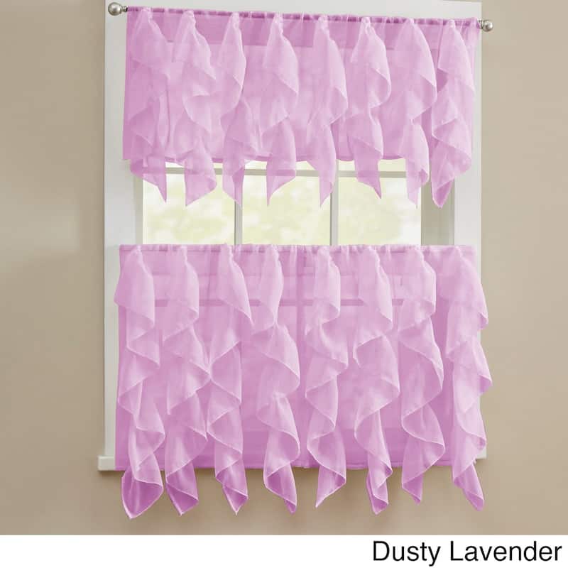 Sweet Home Collection Sheer Voile Vertical Ruffle Window Kitchen Curtains - Tier & Valance - 12" VALANCE ONLY - Dusty Lavender