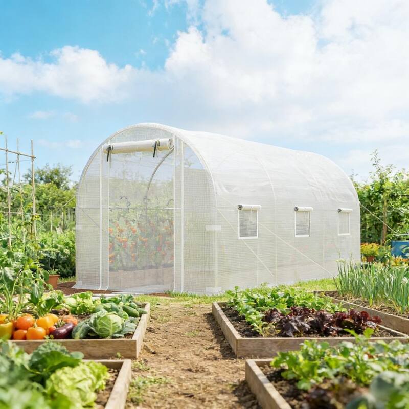 GDFStudio Outdoor Veyra Walk-In Greenhouse with PE Cover and Reinforced Frame
