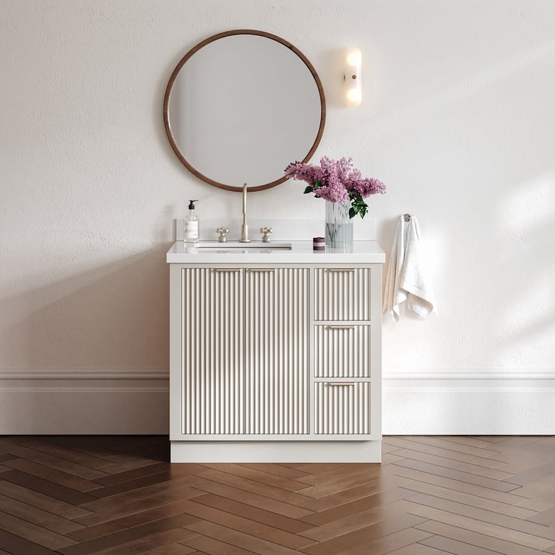 Ariel P37LWQRVO Milan 37" Free Standing Single Basin Vanity Set with - Warm White / Pure White Quartz Top / Brushed