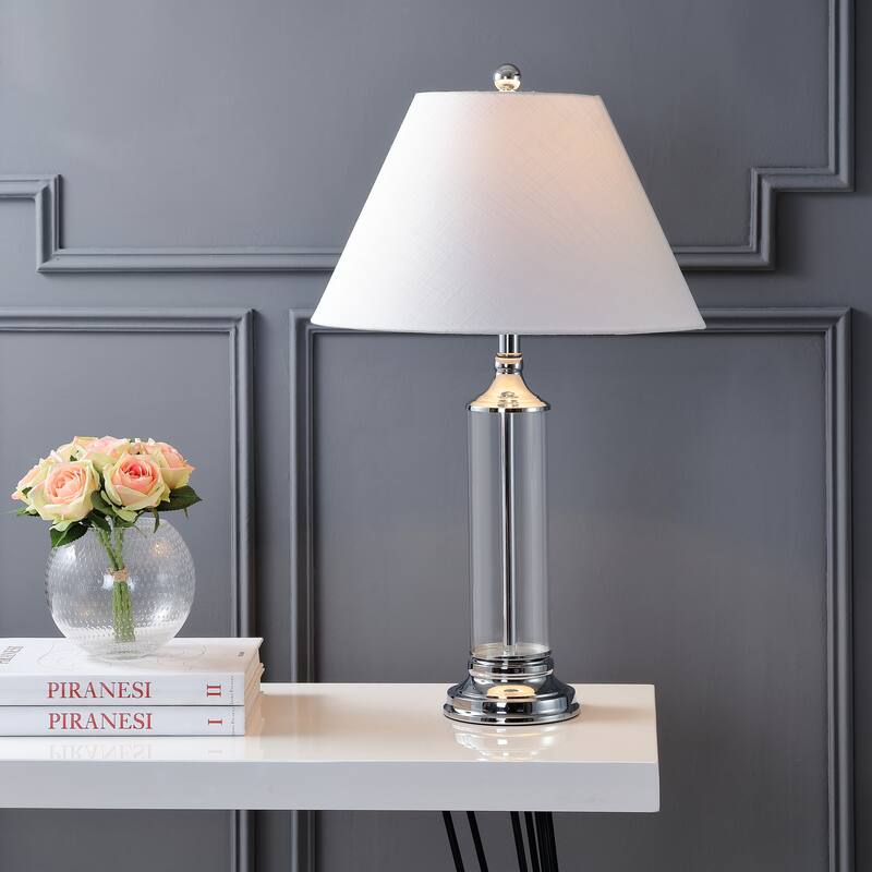 Judith 29" Glass LED Table Lamp, Clear/Chrome (Set of 2) by JONATHAN Y