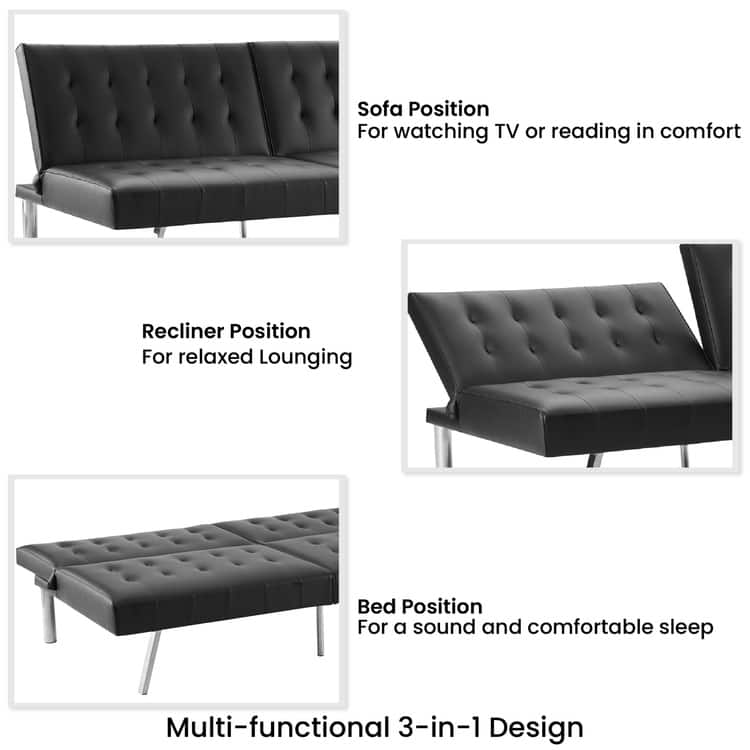 Tufted Mid-Century Modern Split Back Futon Sofa Couch Bed with Chrome Legs